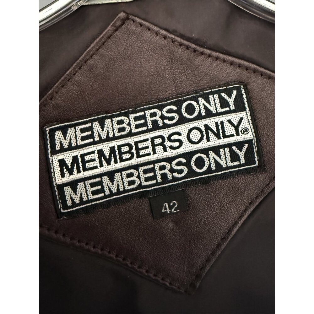 Members Only Men's Chocolate Brown Leather Bomber Jacket 42 - Picture 11 of 16